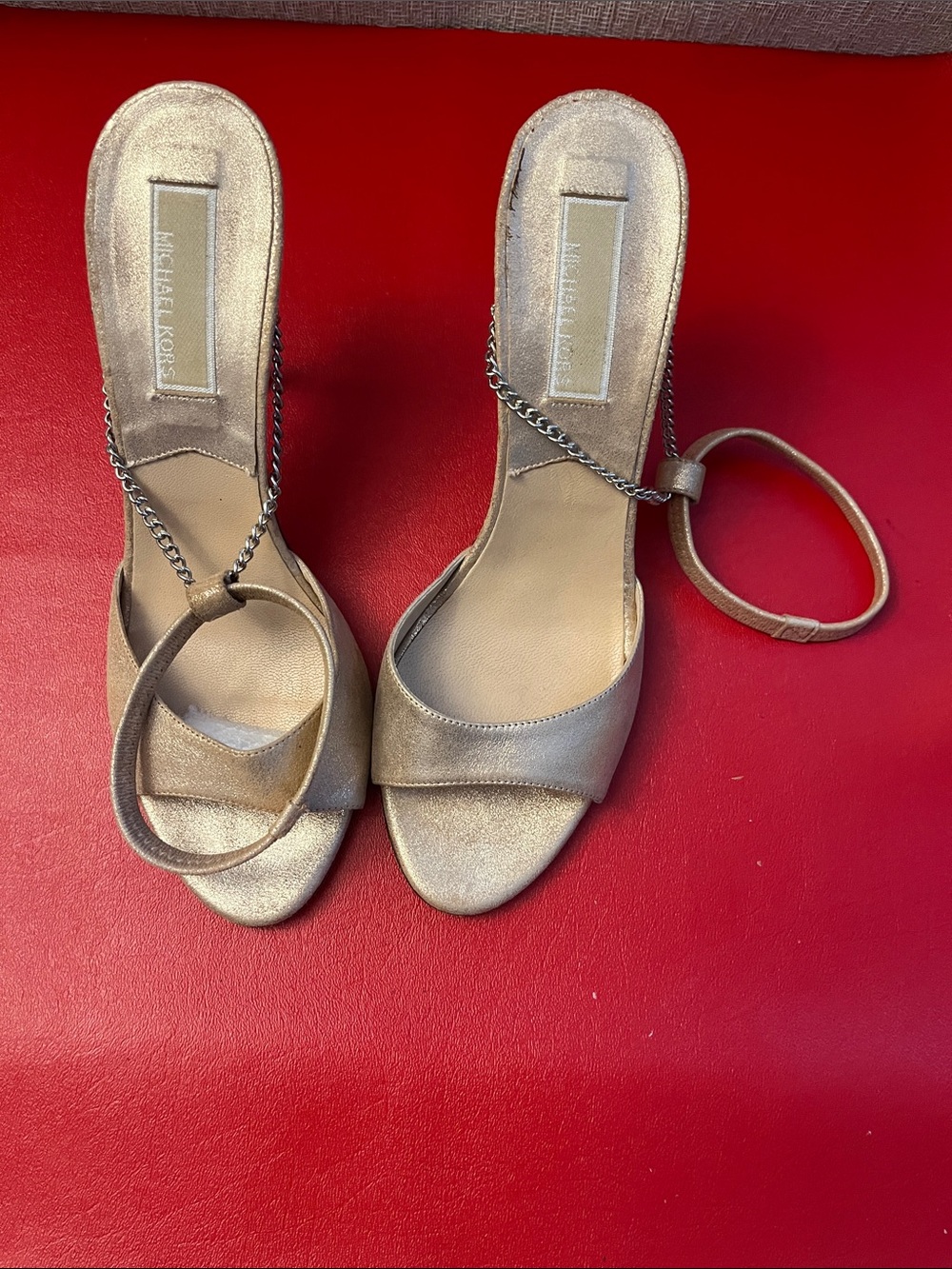 Vintage MICHAEL KORS Italy Biker Chain Gladiator High Heel Women Sz 7.5